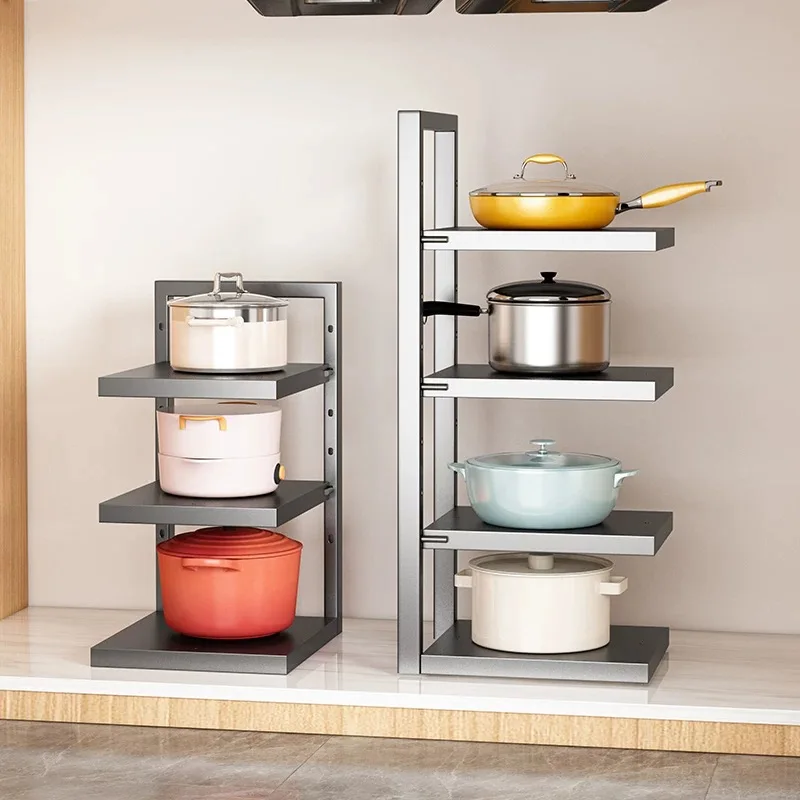 5/7Layer Kitchen Storage Rack Pot Storage Rack Under Cabinet Free Layering Snap-On Pot for Kitchen Organization