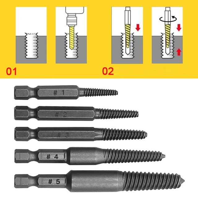 Extracteur de boulon à cannelure en spirale à tige hexagonale, jeu d' extracteur de vis endommagé pratique, extracteur de boulon cassé facile à  sortir 5 pièces - AliExpress