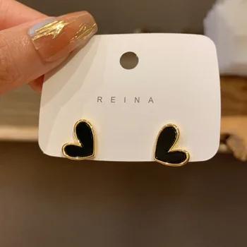 925 Silver Needle Korean Fashion Heart Earrings For Women Jewelry 2025 Trending New Women's Black Green Red Stud Earrings Gifts