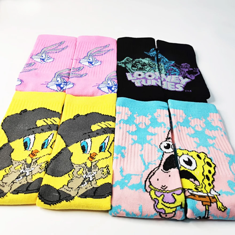 2Pair Anime Print Sock Crazy Fashion Funny Novelty Cartoon Cute Men Women Comfort Happy Colorful Stitching Cotton Cool Crew Sock