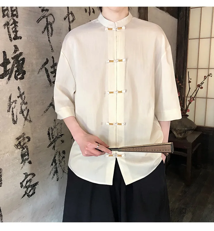 Bambus-Imitat-Leinen-Hemden für Herren 2026 Sommer Cool Neuer Chinesischer Stil Hanfu Kurzarm-Hemd – Detail 12