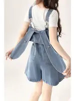 Slimming Rabbit Ear Denim Overalls Women's Summer Thin Large Size Onesie Faionable orts High Waist Jeans Fabric Button Cl... - Image 3