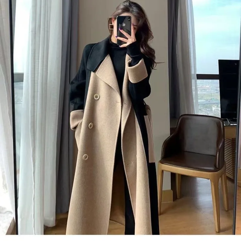 Women Coats Vintage 2023 Autumn Winter Fashion V -Neck Outerwear Long Sleeve Double-breasted Jackets Female Elegant Coats New