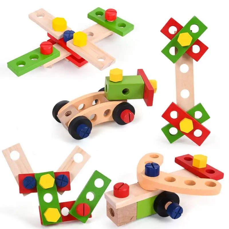 Educational Montessori Kids Toys Wooden Toolbox Pretend Play Set Children Nut Screw Assembly Simulation Carpenter Tool Puzzle 2