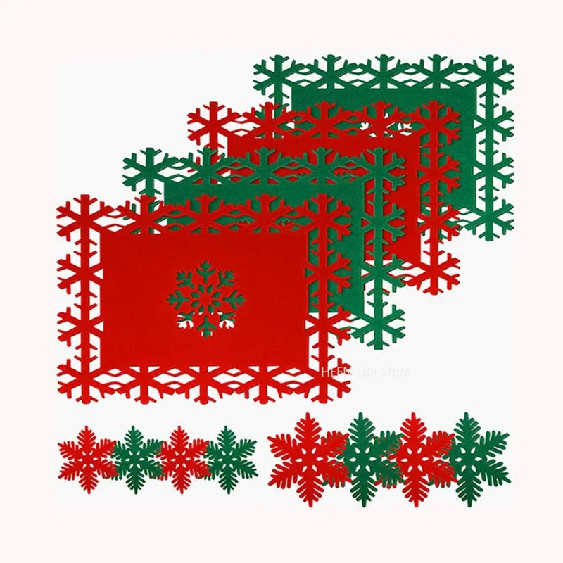 Christmas Placemats, Snowflake Shaped, Felt Cup Mat, Anti-Skid Table Placemat, Kitchen Food Bowl Mat, Cushion for Home, 1Pc