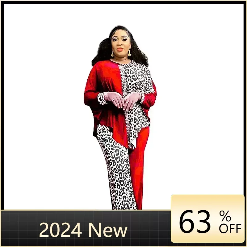 2 Piece African Clothes for Women Autumn Elegant Long Sleeve O-neck Top Pant Plus Size Matching Sets Dashiki African Clothing luxury men suit single breasted jacket printed plaid top pants african traditional wedding 2 piece sets kaftan dashiki outfits