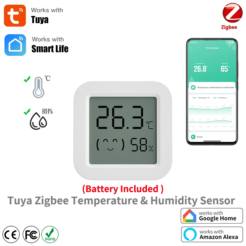 Tuya Zigbee Temperature Humidity Sensor Mini LCD Digital Display Fridge ...