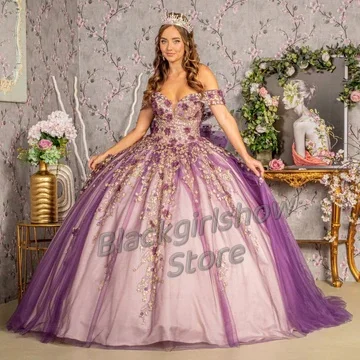

Lilac Purple 15 Quinceanera Dresses 3D Flower Embroidery Elegant Court Bow Tie Tulle Vestidos De 15 Quinceañera 2024