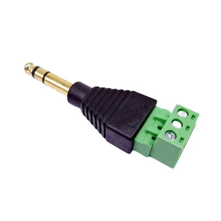 

10pcs Gold plated solderless 6.5 dual channel audio adapter 6.5 stereo microphone plug 6.35 dual plug green terminal EL Products