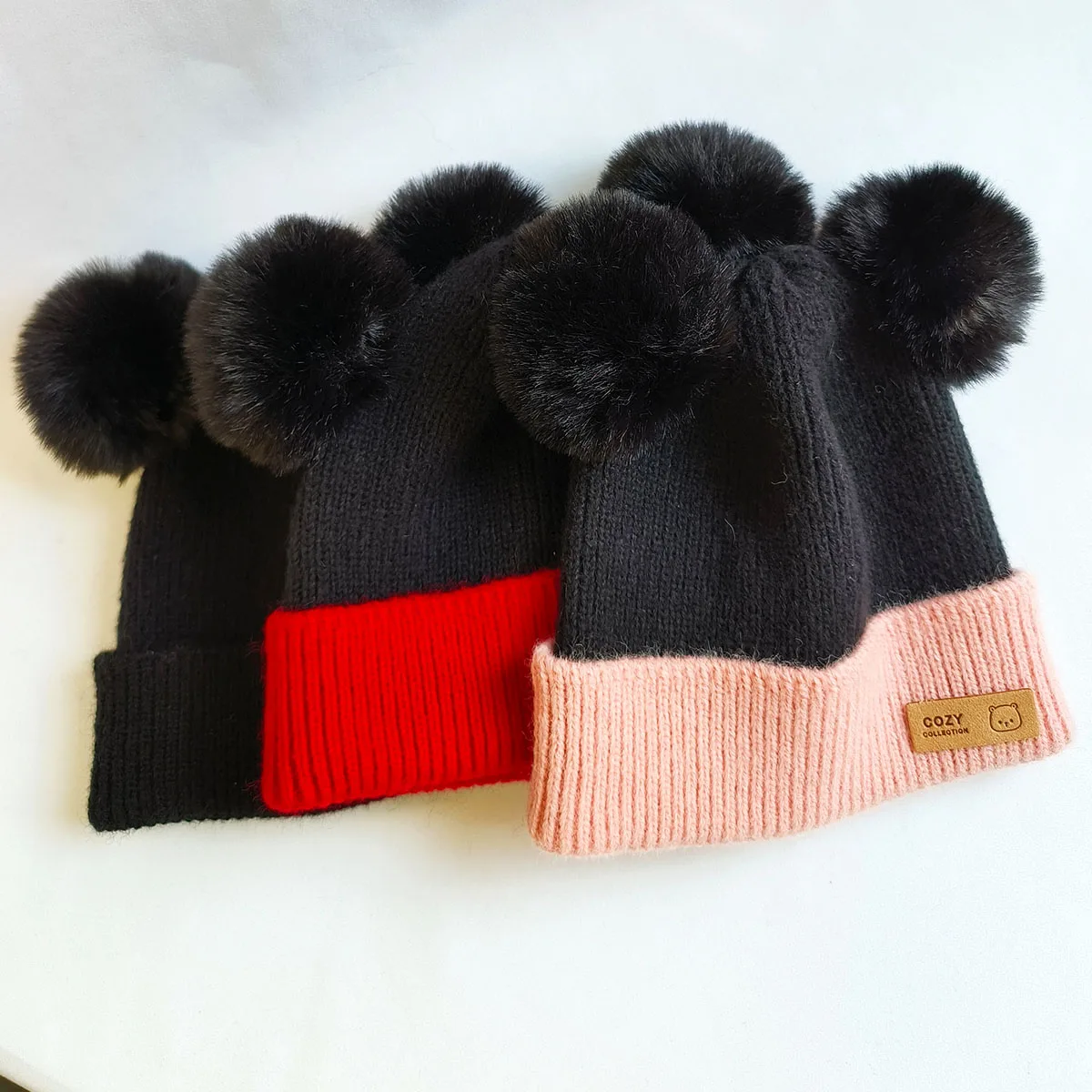 Cozy Winter Baby Hat Soft Cartoon Mouse Head Hat for Girls Boys Pom Pom Ball Hat for Kids Outdoor Warm Newborn Cap Infant Hats 3