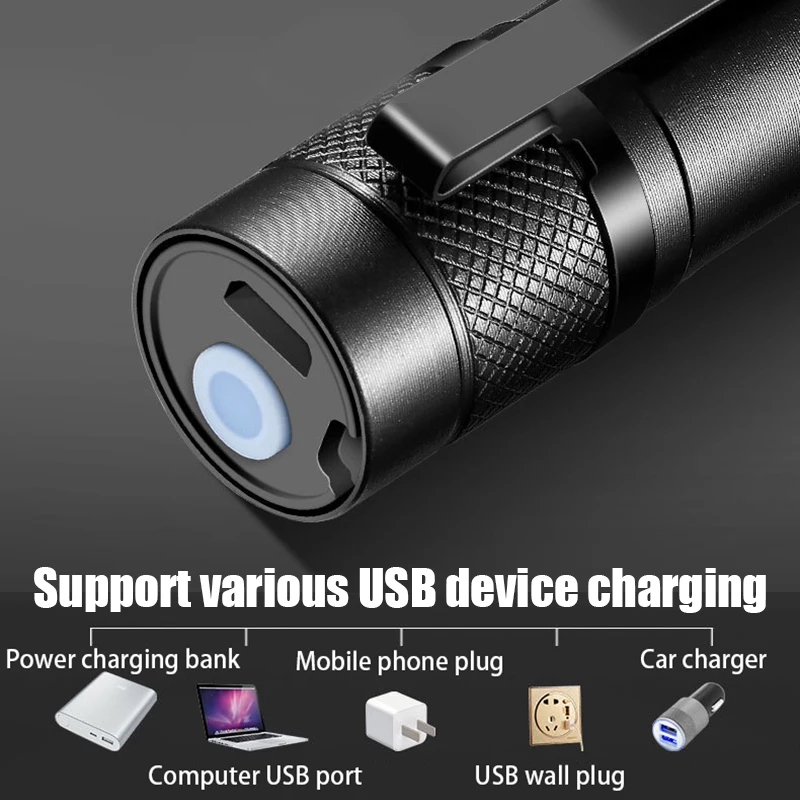 1 2 4pcs Mini LED Flashlight USB Rechargeable Mini Led Flashlight Zoomable High Power Outdoor Camping Portable Light