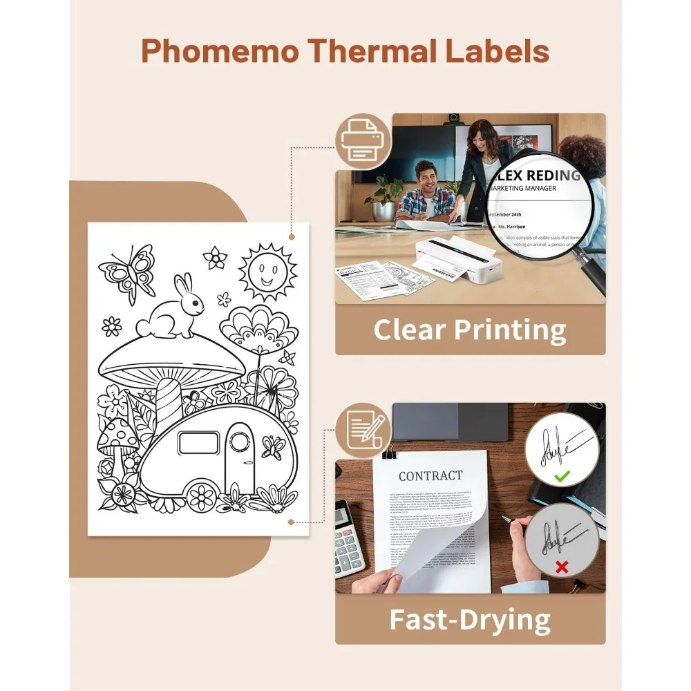 100 매 Phomemo A4 용지 감열지 접이식 연속 인쇄 용지 Phomemo M08F A4 프린터 장기간 보관에 적합