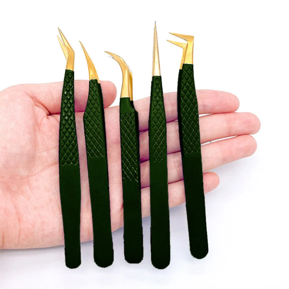 1PC Grün Edelstahl Wimpern Pinzette Anti-statische Nicht-magnetische Professionelle Pincet 3D Wimpern Verlängerung Pinzette Make-Up-Tools – Detail 13