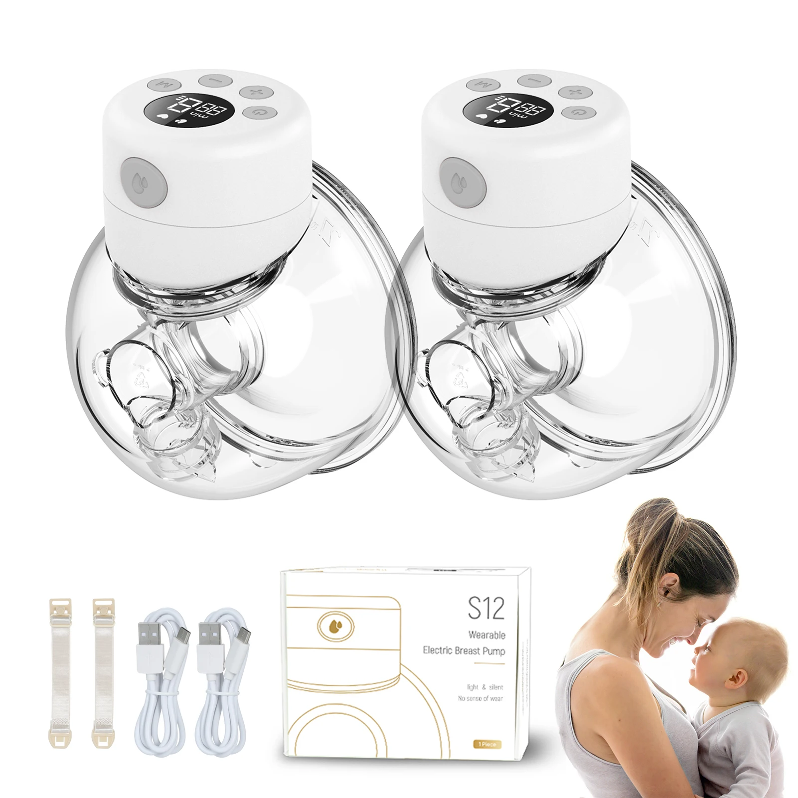 2/1pcs S12 Wearable Electric Breast Pump Silent Invisible Hands Free Breast Pump Comfort Milk Collector Milk Puller BPA-free