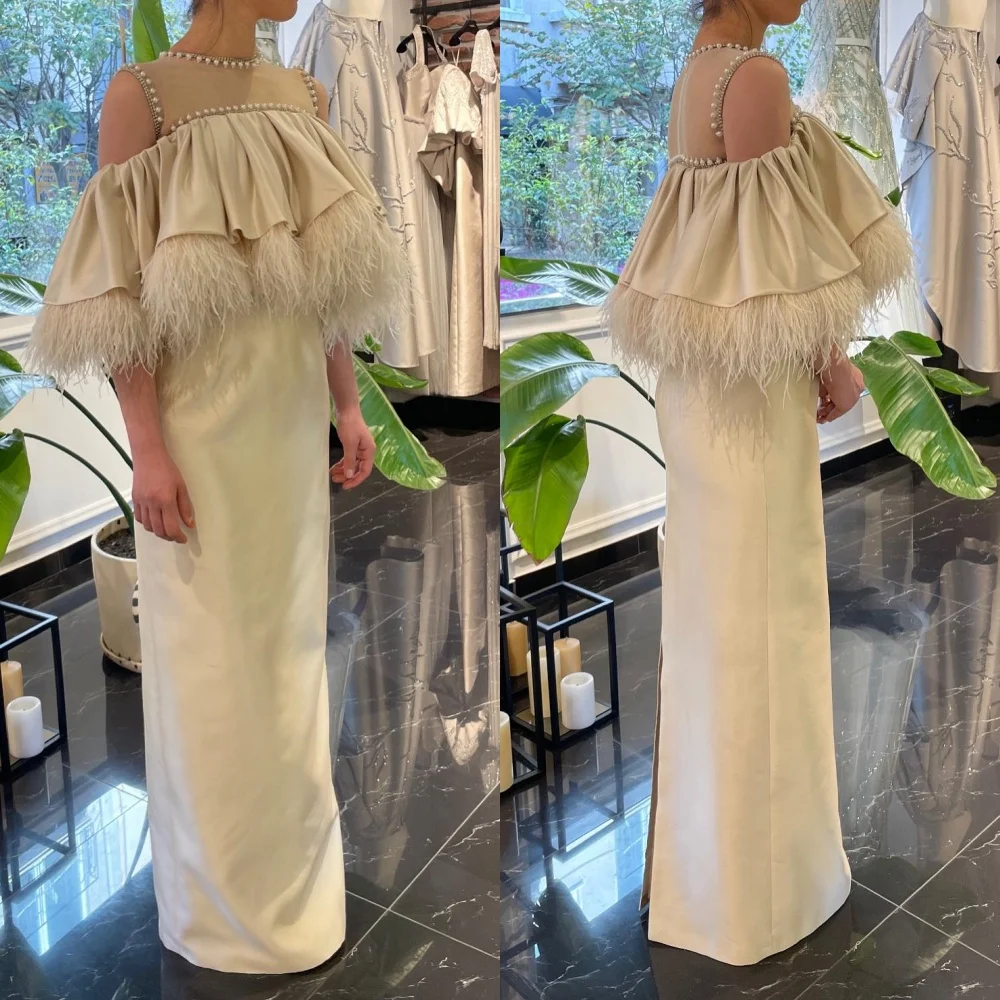 

Yipeisha Exquisite Off-the-shoulder Sheath Floor Length Evening Dresses Beaded Rhinestone Satin Customized
