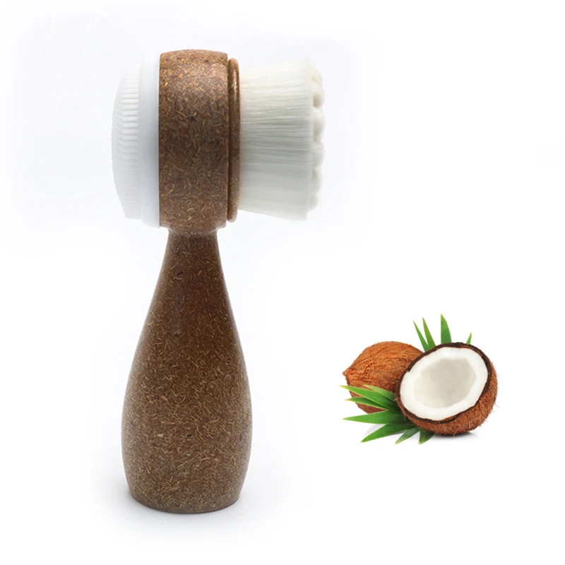 Coconut Shred Handle Face Cleansing Brush Double-Sided Facial Cleanser Blackhead Removal Pore Cleaner Exfoliator Scrub Brush 1 piece double sided hammam scrub mitt magic peeling glove exfoliating tan removal mitt massage sponge wash skin moisturizing