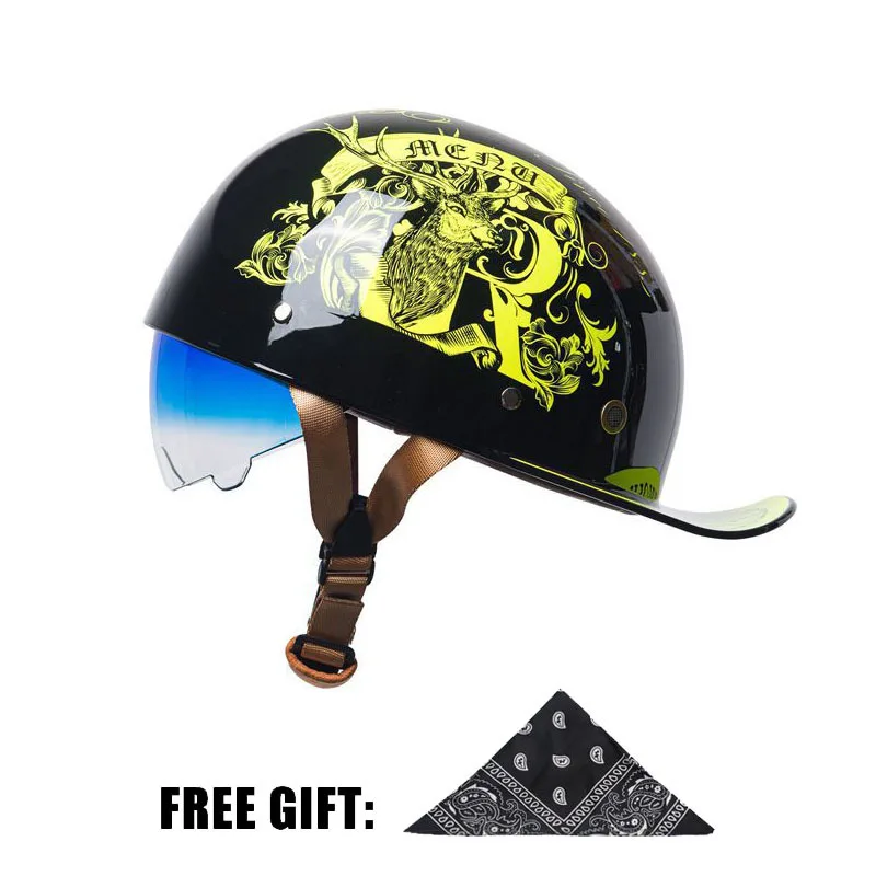 

2023 Adult Open Face Summer Retro Motorcycle Vintage Half Helmet Baseball Cap Helmets Children Riding Motocross With Windscreen