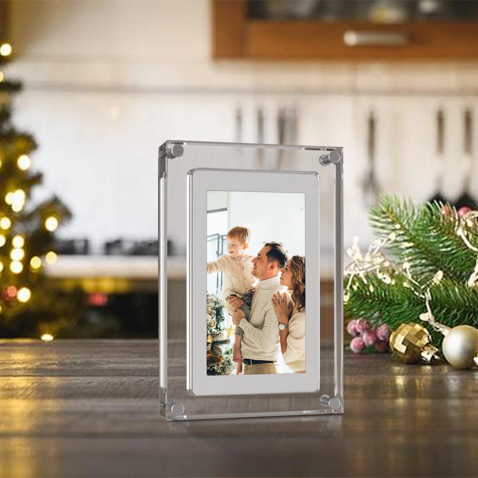 Acrylic Digital Photo Frame 5 Inch 1000mAh IPS Screen 4G Memory Volume button Speaker Type C Cut Gift for Loved Porta Retrato view 4