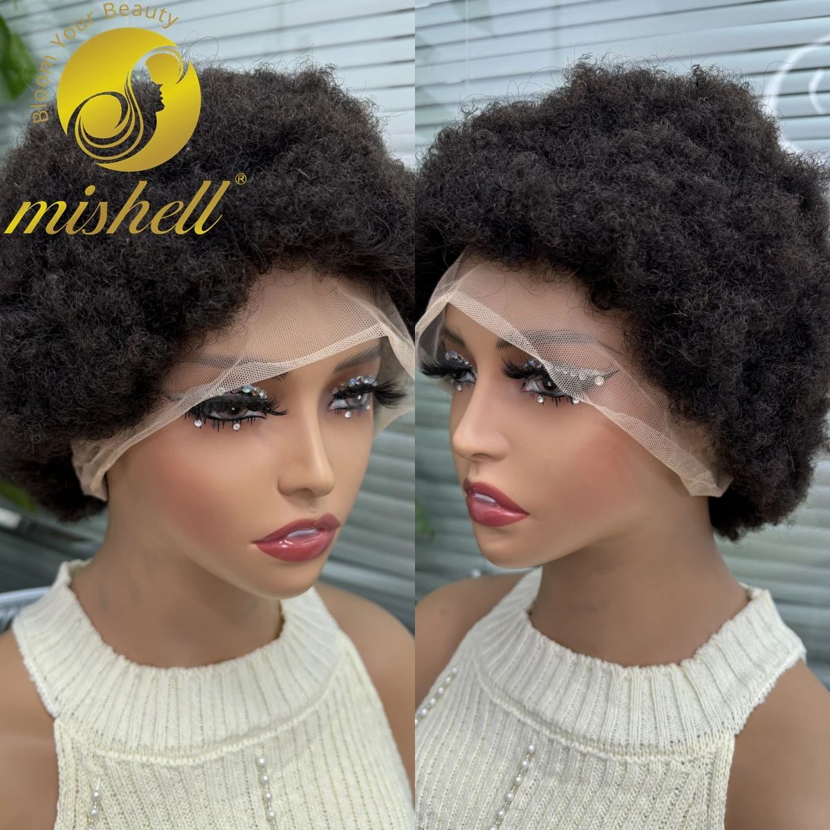 Short Afro Curly Wigs Natural Bouncy Curly HD Transparent Full Lace Human Hair Wig for Women Brazilian Remy Kinky Curly Bob Wigs