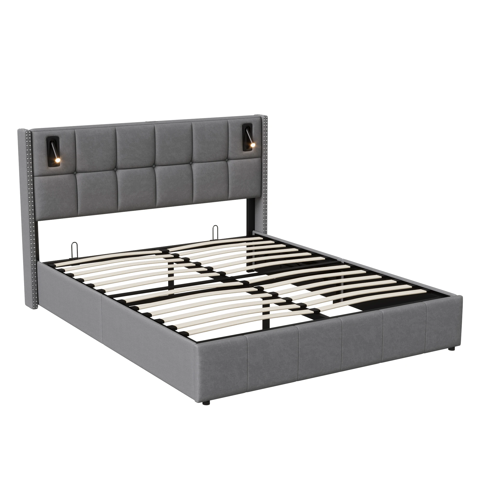 Rosahqnda 140*200cm Hydraulisches Stauraumbett, Gepolstertes Doppelbett mit Ladefunktion, Stauraumbett mit Kopfteil, Funktionsbett – Detail 5