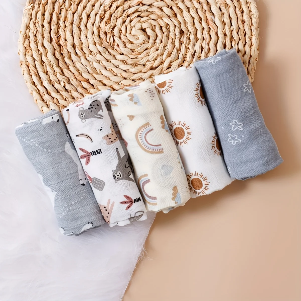 HappyFlute 60x60cm Muslin Swaddle Soft Bamboo Cotton Full Print Newborn Baby Blanket Feeding Burp Cloth Wipe-Set of 5 baby comforter blanket,muslin towel,muslin burp cloth,muslin feeding towel