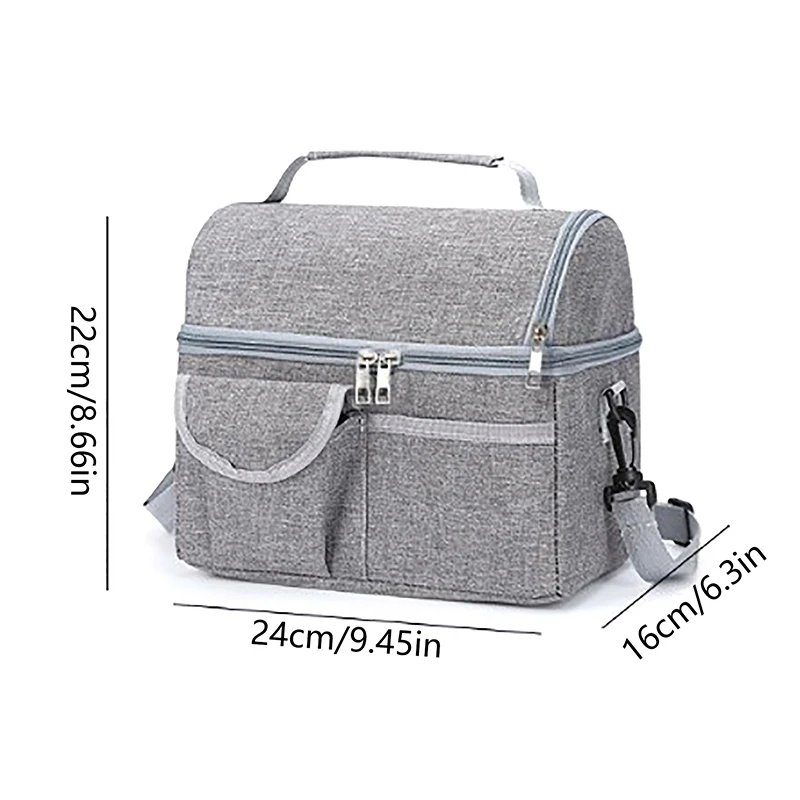 Borsa termica con doppia tasca, borsa pranzo di grande capacà, con