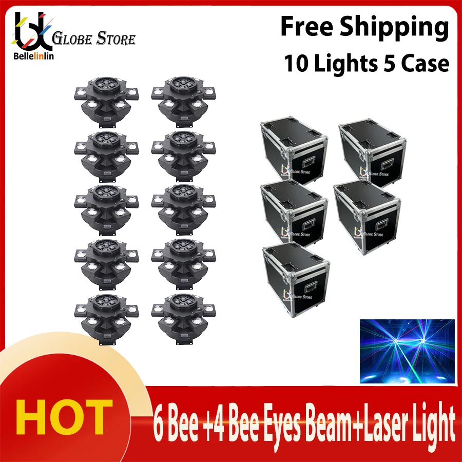 

0 Tax 10pcs 6 Head LED 10x10W Moving Head Light Led Spider Beam Stage Lighting DMX 512 Bee Eye Light Suitable For Disco DJ Night