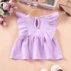 Summer Young Girls Vest Baby Solid Colour Small Fly Sleeve Top Casual Round Neck Breathable Sweet Three Colours To Choose From 2