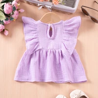Summer Young Girls Vest Baby Solid Colour Small Fly Sleeve Top Casual Round Neck Breathable Sweet Three Colours To Choose From 2