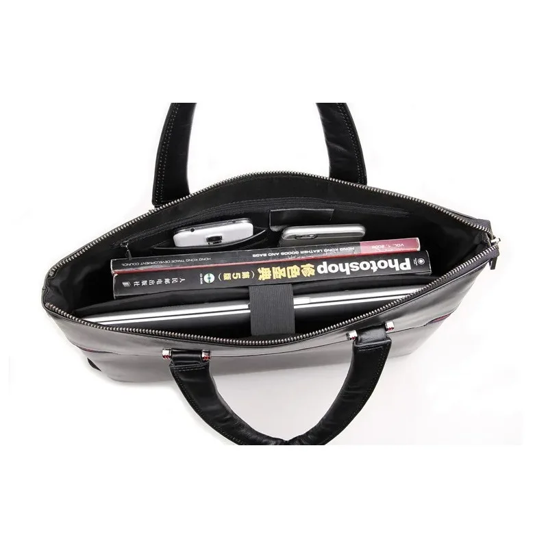 Genuine Leather Men's Briefcase 14 Inch Laptop Bag Business Large Capacity Shoulder Crossbody Bag