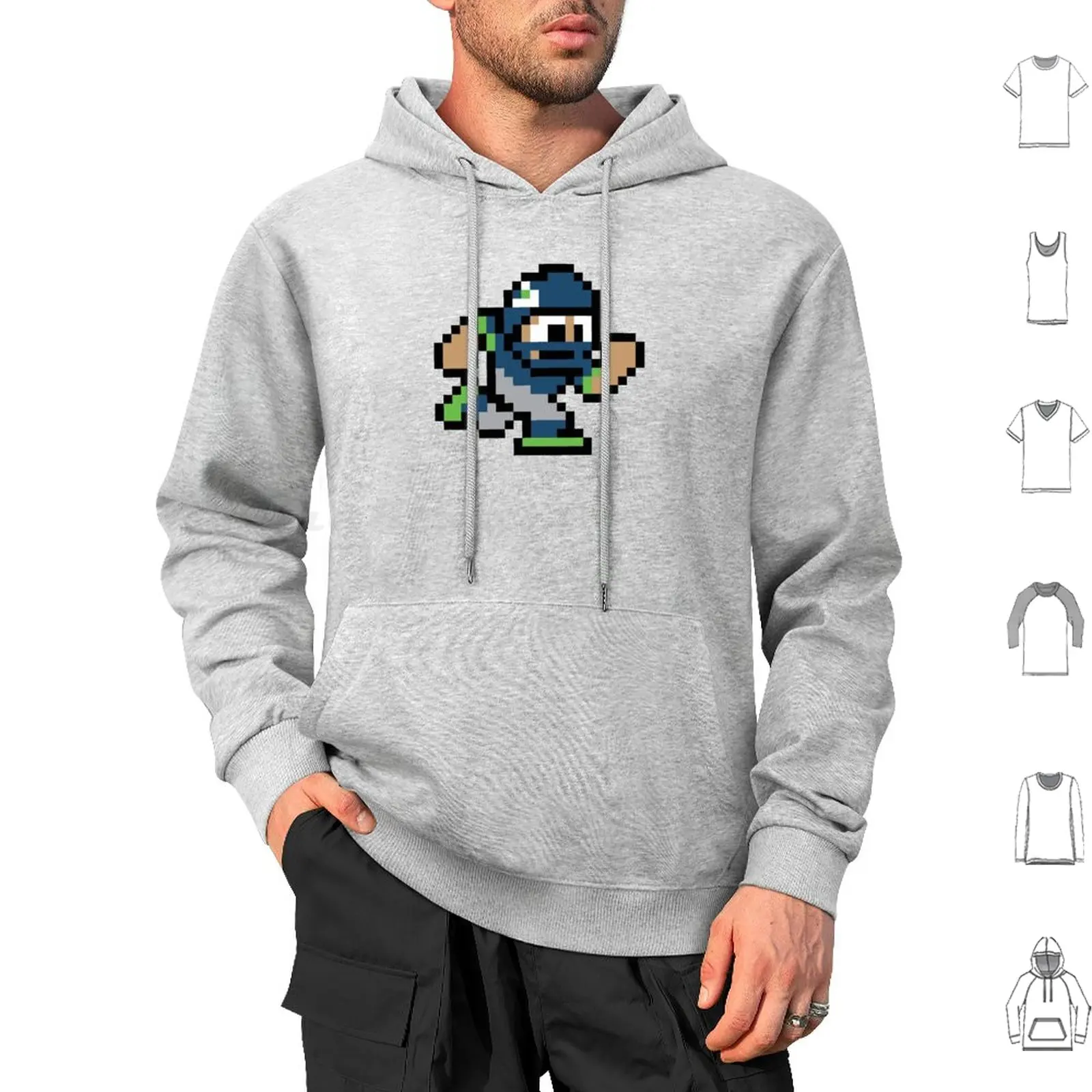 Giocatore A 8 Bit-Felpa Con Cappuccio In Cotone Manica Lunga Calcio 8 Bit Megaman Mega Man Nes Snes Videogiochi Gaming Tecmo Tecmo Bowl