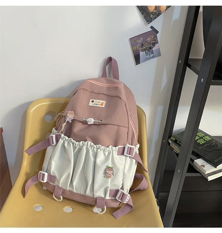 Spring Ladies Cute Backpack Large Elastic Pocket Student Schoolbag Female Fashion Kawaii Bagkpack Teenage Girls Laptop Backpacks