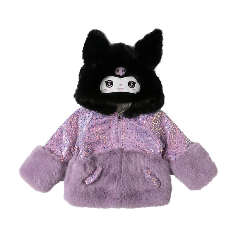 

Sanrio Kawaii Polyester Kuromi Coat and Bag with Wool Thickened Autumn and Winter Warm Cartoon Cute Fresh and Cute Holiday Gifts