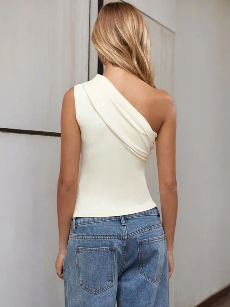 Women One Shoulder Backless Shrink Tank Top,Sexy T-Shirt Solid Tight Sleeveless Neckless Slim Short T-shirt,Casaul Summer Top
