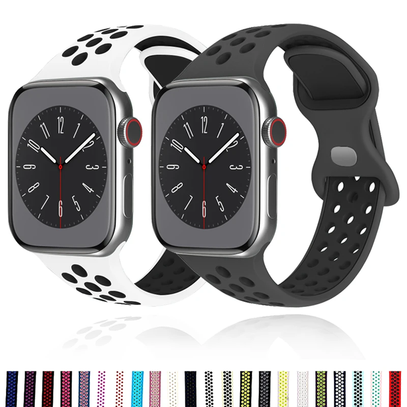 

Strap for Apple Watch Band 44mm 40mm 49mm 45mm 41mm 42mm 38mm Silicone Sport Bracelet Correa IWatch Series Ultra 9 8 SE 7 6 5 3