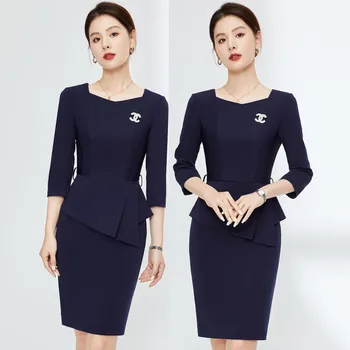 게스트 룩 프로페셔널 드레스 여성 미용사 인조 투피스 인터뷰 카고 골드 스토어 세일즈먼트 프런트 데스크 스커트 오버올