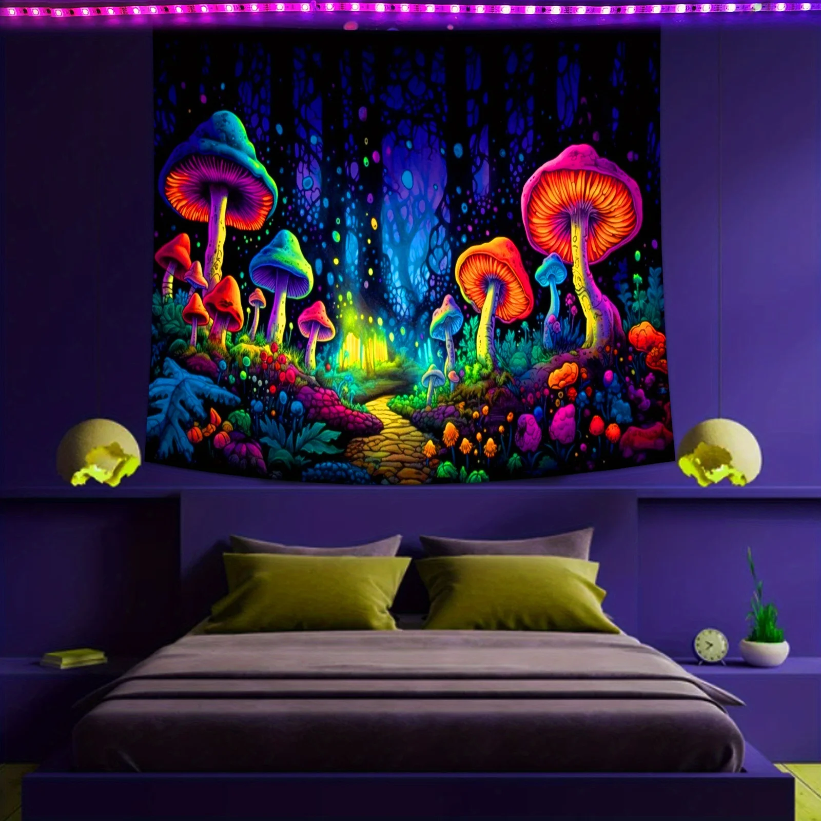 Description Picture 3 of item1Pcs 75x58cm Tree of Life Tapestry BlackLight Sun Moon Stars Galaxy Colorful Hippie Psychedelic Bedroom Dorm Decor Aesthetic