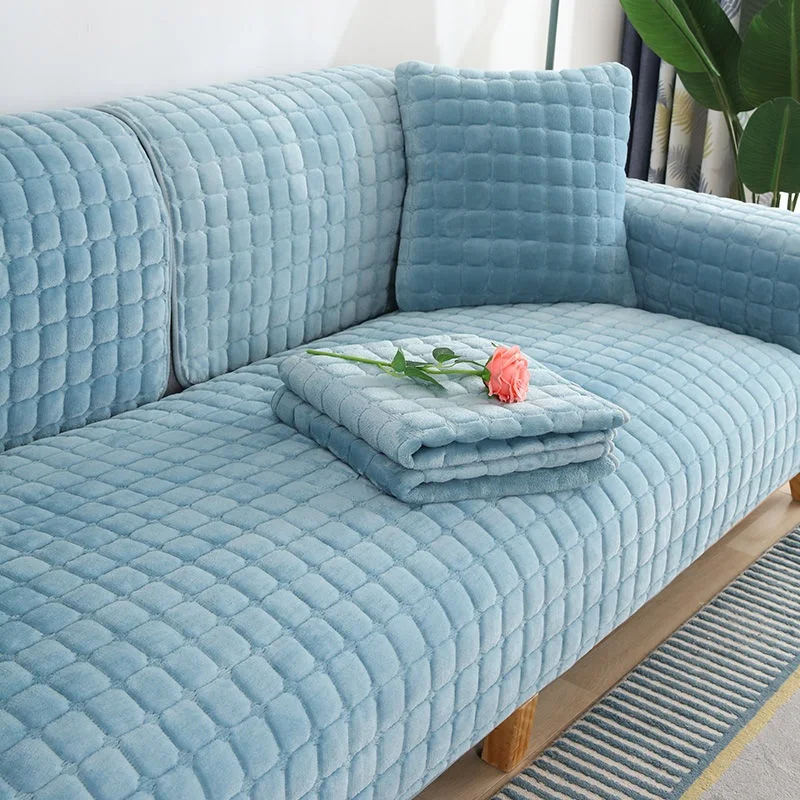 Luxurious Velvet Plush Non-Slip Sofa Cover with Armrest and Back Towel