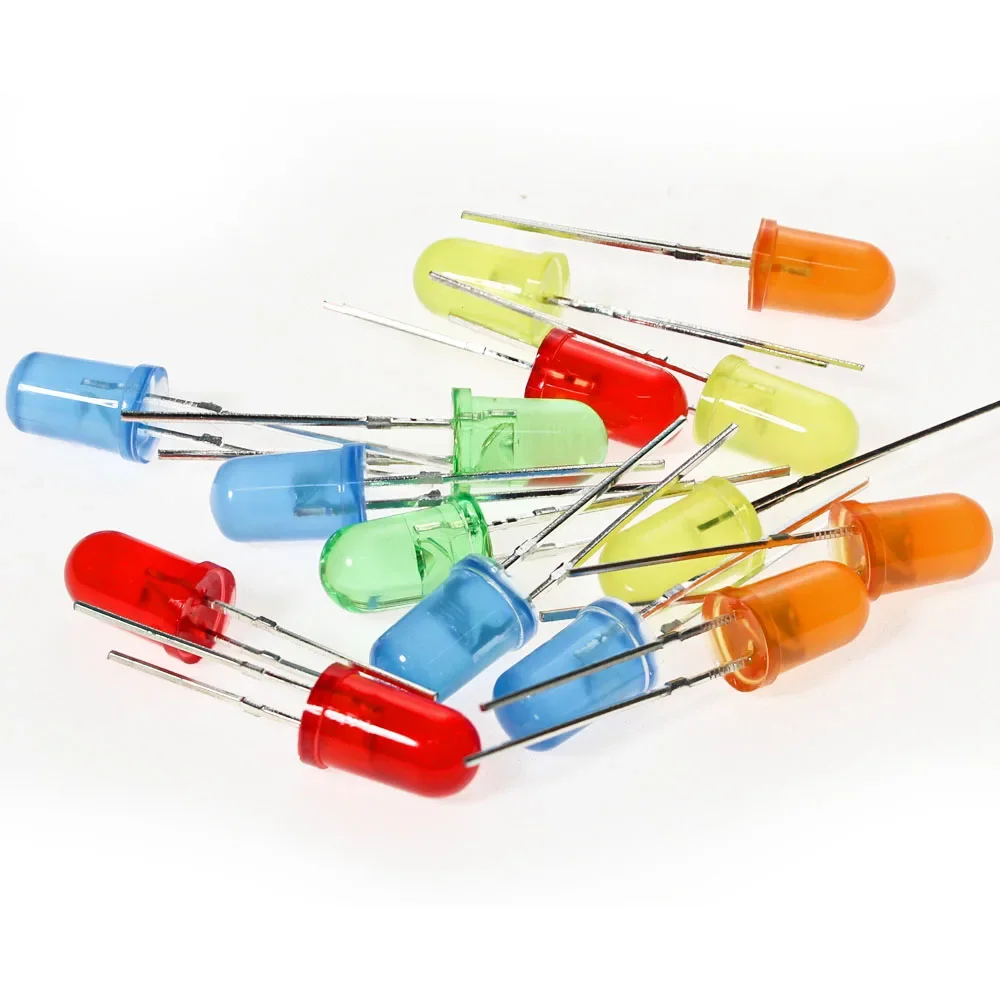 Kit 200 LED 5 Mm Assortiti – 40 Pezzi Per Colore (Bianco, Rosso, Giallo, Verde, Blu) Con Resistori – Per Riparazioni E Progetti Elettronici Fai Da Te
