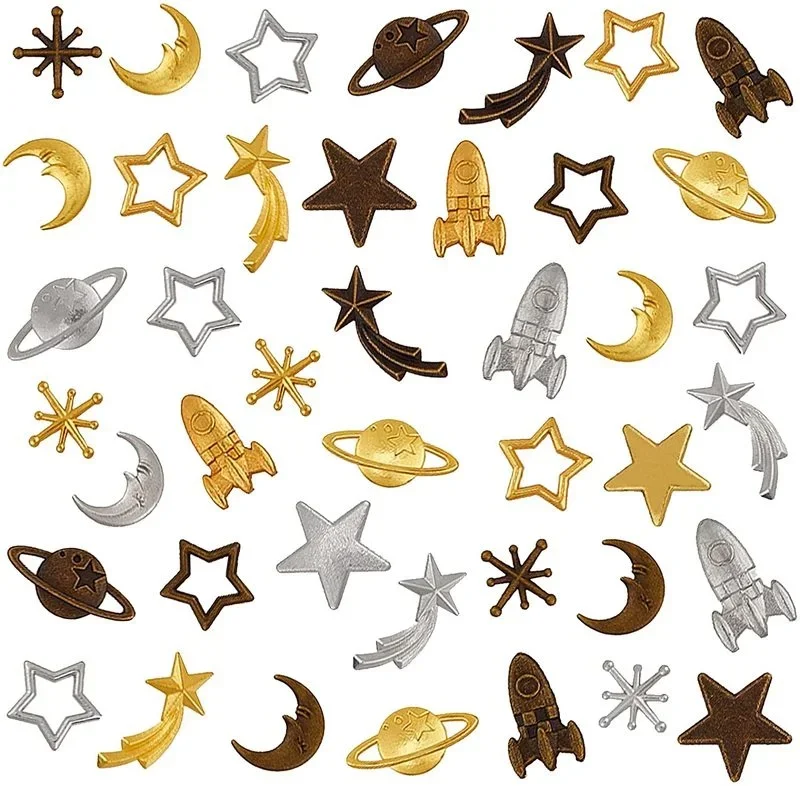 

21pcs Cosmos Themed Resin Fillers Alloy Epoxy Resin Supplies Star Moon Spaceship Filling Accessories for Resin Craft Making