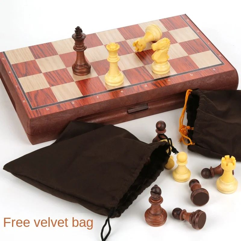 Chess Magnetic Children's Competition Training Special Chess, Wood Plastic Portable Small Folding Board, 24x21cm