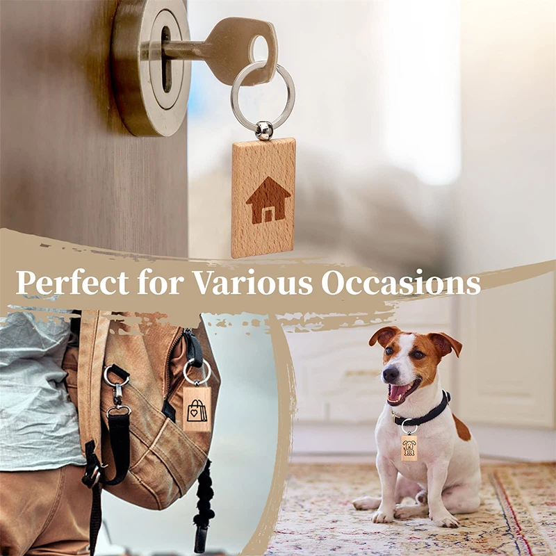 20Pcs Wooden Keychain Blanks Wood Key Chain Unfinished Wooden Key Tag Ring for DIY Gift Crafts