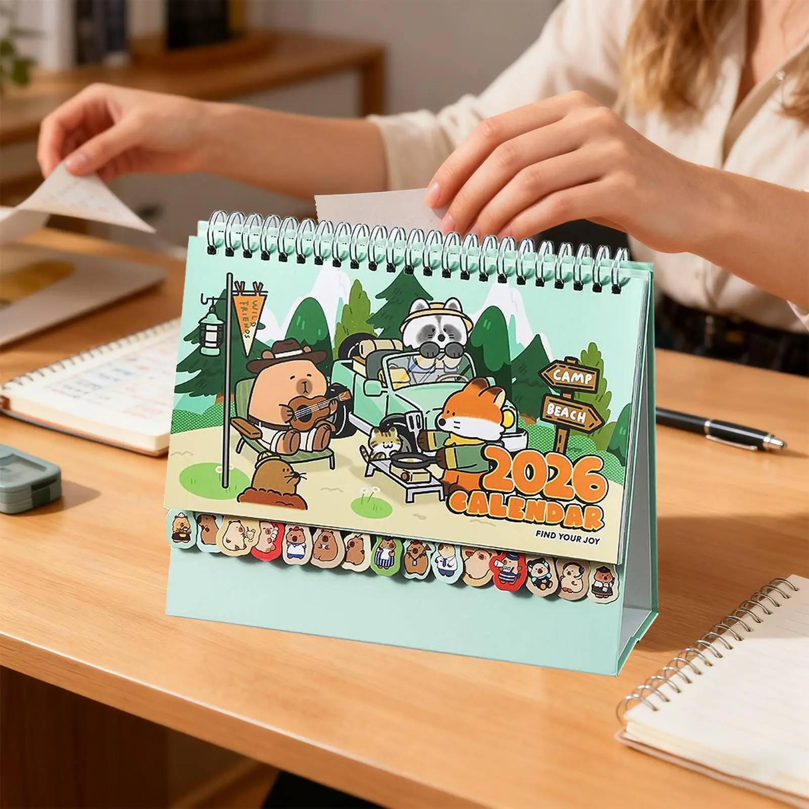 2026 Capybara Desktop Calendar Cute Animal Standing Desk Planner 12-Month Table Calendar for Office, School, Home Kitchen Decor