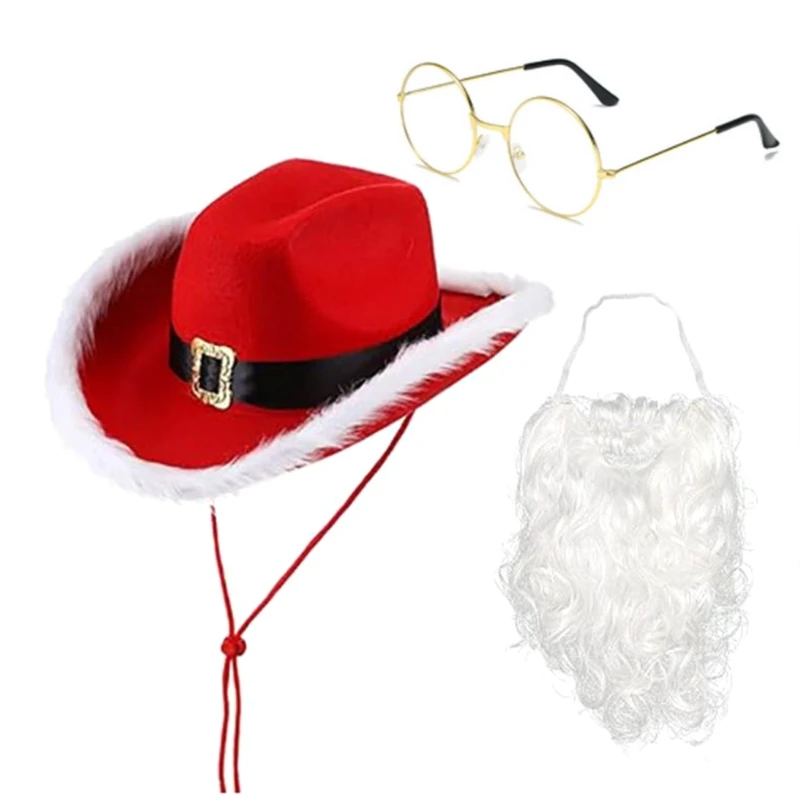 

Christmas Costume Accessories Santa Clause Hat White Beard Glasses Set Santa Cosplay Costume Festival Party Supplies