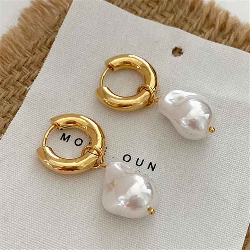 

Baroque irregular imitation pearl ear loop ear buckle temperament design Pendant earrings for women