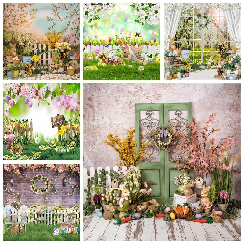 

Happy Easter Backdrops For Photography Spring Garden Bunny Eggs Baby Shower Party Decor Photo Photographic Background Photocall