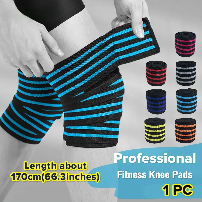 1PC Wrap Support 170cm Elastic Compression Strap For Gym Workout Weightlifting Squat Training Fitness Knee Brace_voghion.com