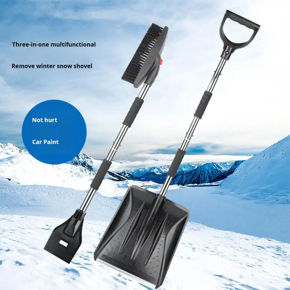 Car Wash Snow Shovel with 3-in-1 Brush Heads Nylon Bristles Rotatable Brush Head Snow Ice Scraper Heavy-duty Shovel