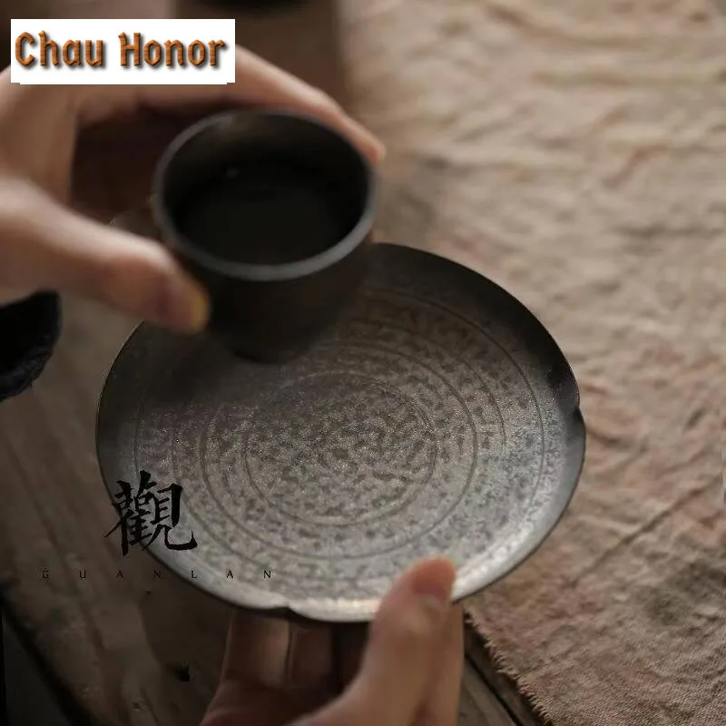 Handmade Iron Rust Glazed Coasters Retro Coarse Pottery For Coffee Cups Holder Heat Insulation Placemats Tea Ceremony Ornaments