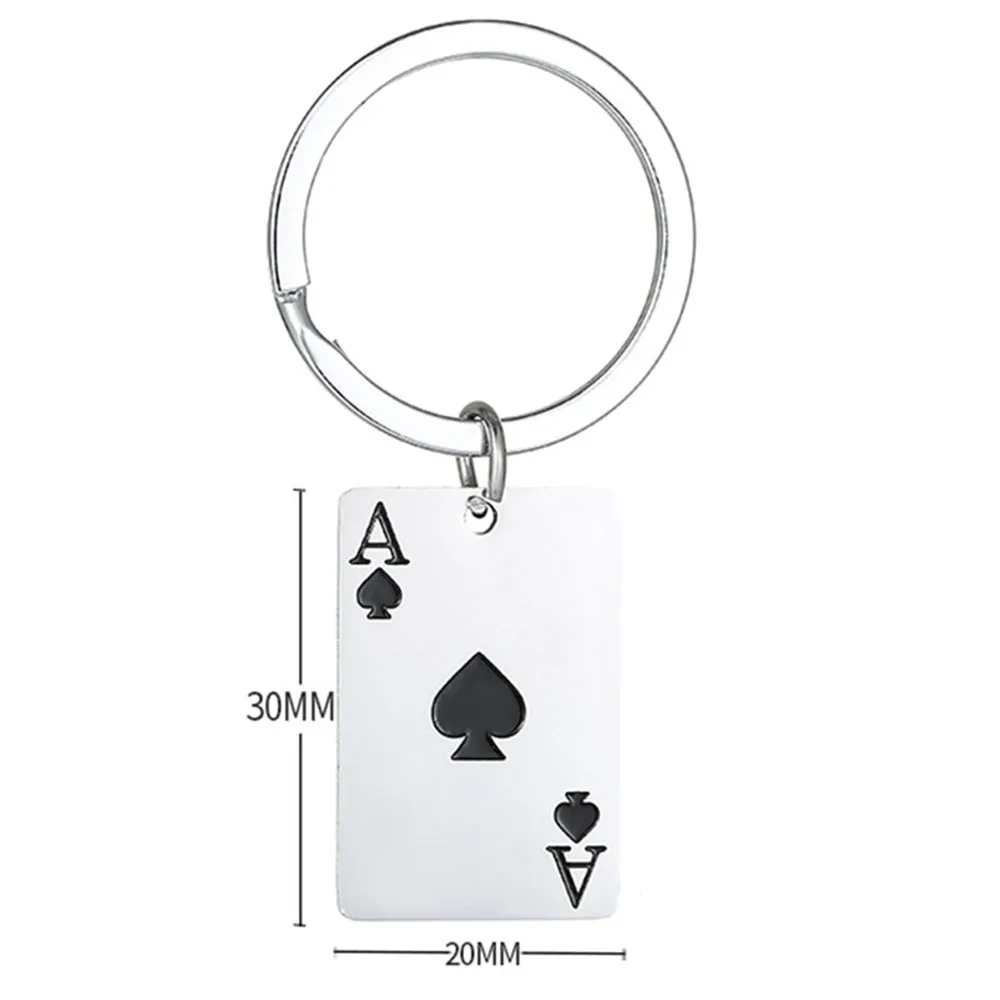 1Pc Square Poker Card Pendant Key Ring Stainless Steel Punk Lucky Spades Heart Ace Keychain Vintage